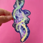 Load and play video in Gallery viewer, Magical Princess Sky transformation shooting stars vinyl holographic sticker 5 x 2.5 inches
