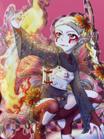 Load image into Gallery viewer, large 5 x 4 Holographic vinyl sticker - Garnet January phoenix sunflower armor gemstone birthstone farie fantasy manga anime art
