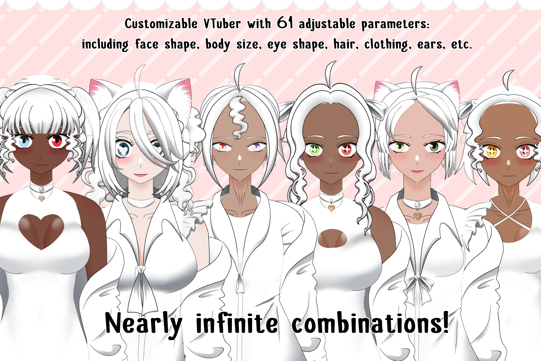 Customizable premade LIVE2D half body model - fully rigged & ready to use - Infinite combinations for body shape, face, clothes etc.