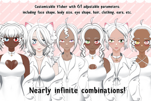 Customizable premade LIVE2D half body model - fully rigged & ready to use - Infinite combinations for body shape, face, clothes etc.