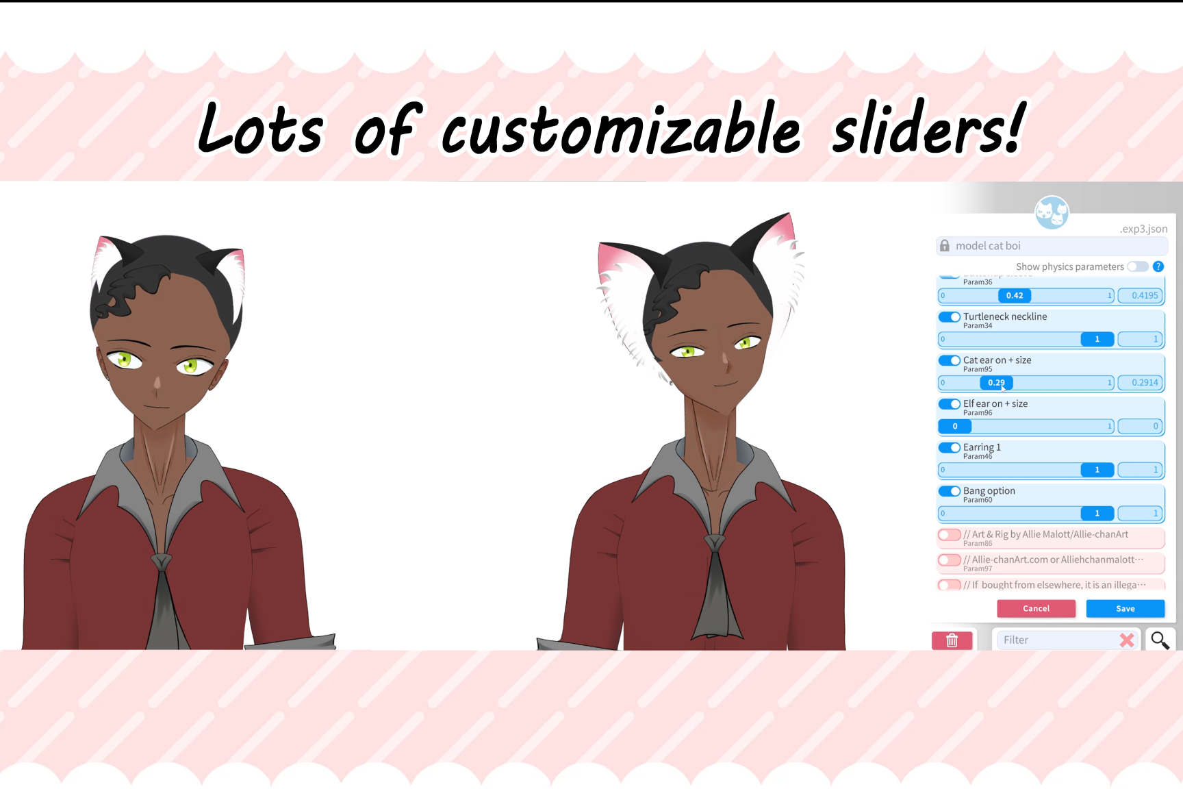 Customizable premade LIVE2D half body model - fully rigged & ready to use - Infinite combinations for body shape, face, clothes etc.