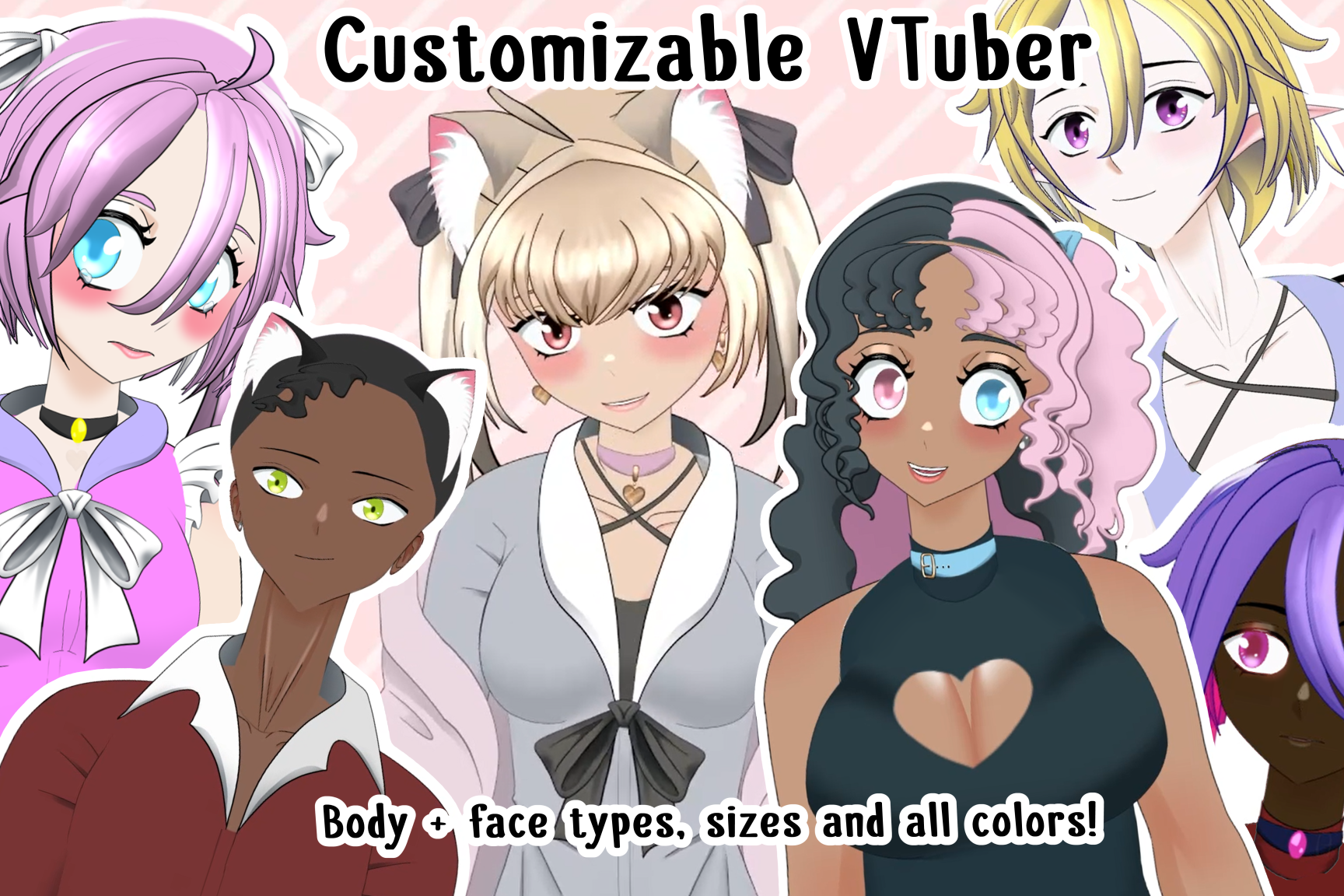 Customizable premade LIVE2D half body model - fully rigged & ready to use - Infinite combinations for body shape, face, clothes etc.