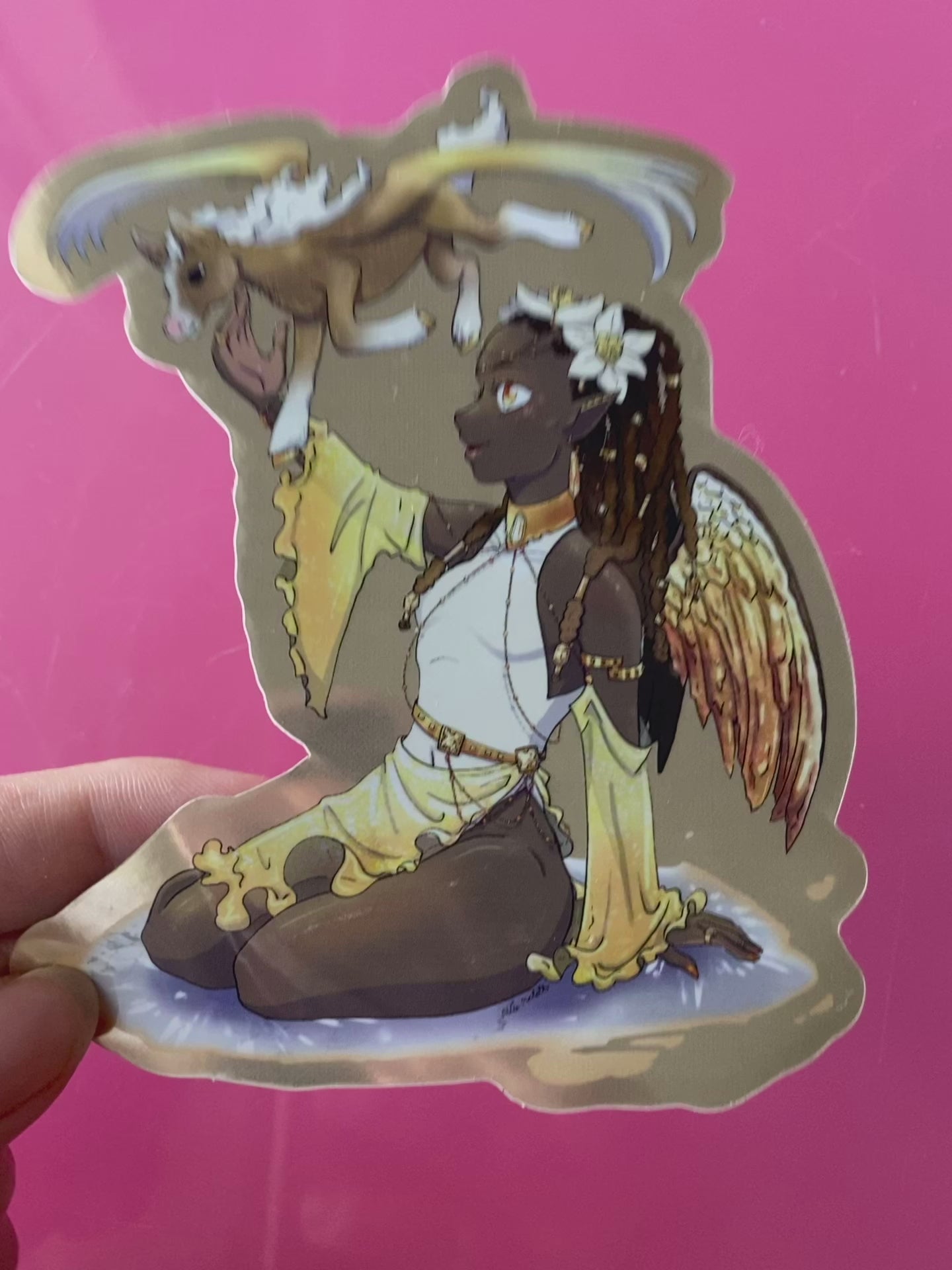large 5 x 4 Holographic vinyl sticker - Citrine Pegasus November gemstone birthstone farie fantasy manga anime art