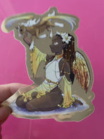 Load and play video in Gallery viewer, large 5 x 4 Holographic vinyl sticker - Citrine Pegasus November gemstone birthstone farie fantasy manga anime art
