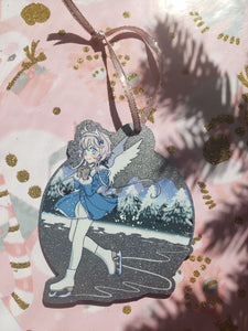 Magical girl angel sitting on the moon gold glitter acrylic charm keyc –  Allie-chanArt