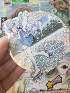 Snow angel Magical Princess Sky iceskating glitter vinyl sticker 3 inch