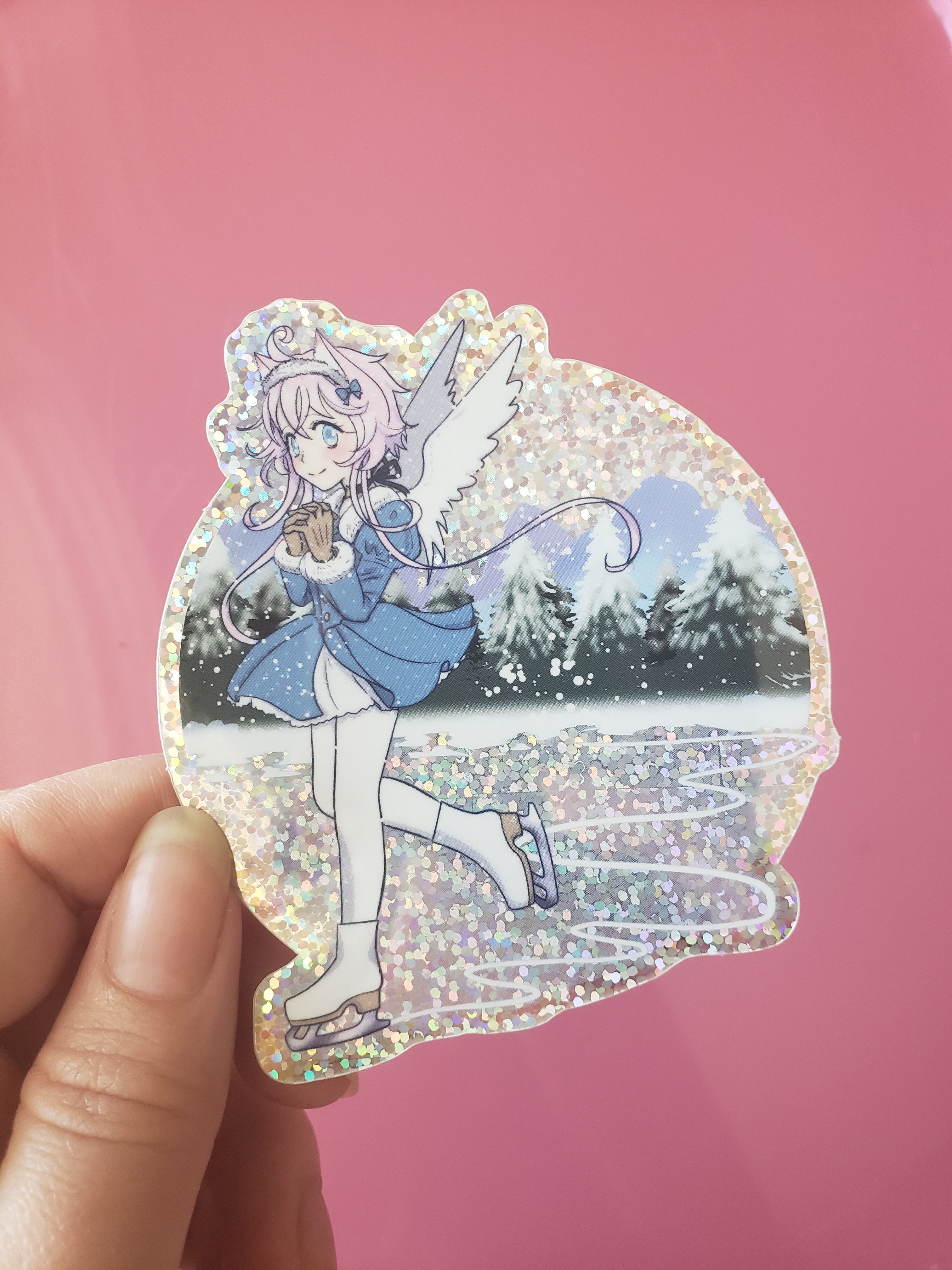 Snow angel Magical Princess Sky iceskating glitter vinyl sticker 3 inch