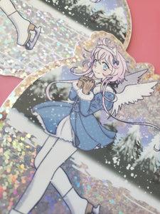 Snow angel Magical Princess Sky iceskating glitter vinyl sticker 3 inch