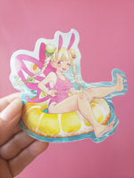 Load image into Gallery viewer, Fruit Punch summertime swimsuit moth fairy sticker 4 inch waterproof vinyl sticker

