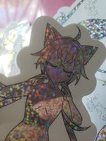 Load image into Gallery viewer, Holographic glitter vinyl sticker - 3 x 4.5 inch Magical girl transformation from original manga Magical princess Sky

