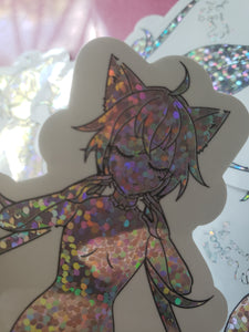 Holographic glitter vinyl sticker - 3 x 4.5 inch Magical girl transformation from original manga Magical princess Sky