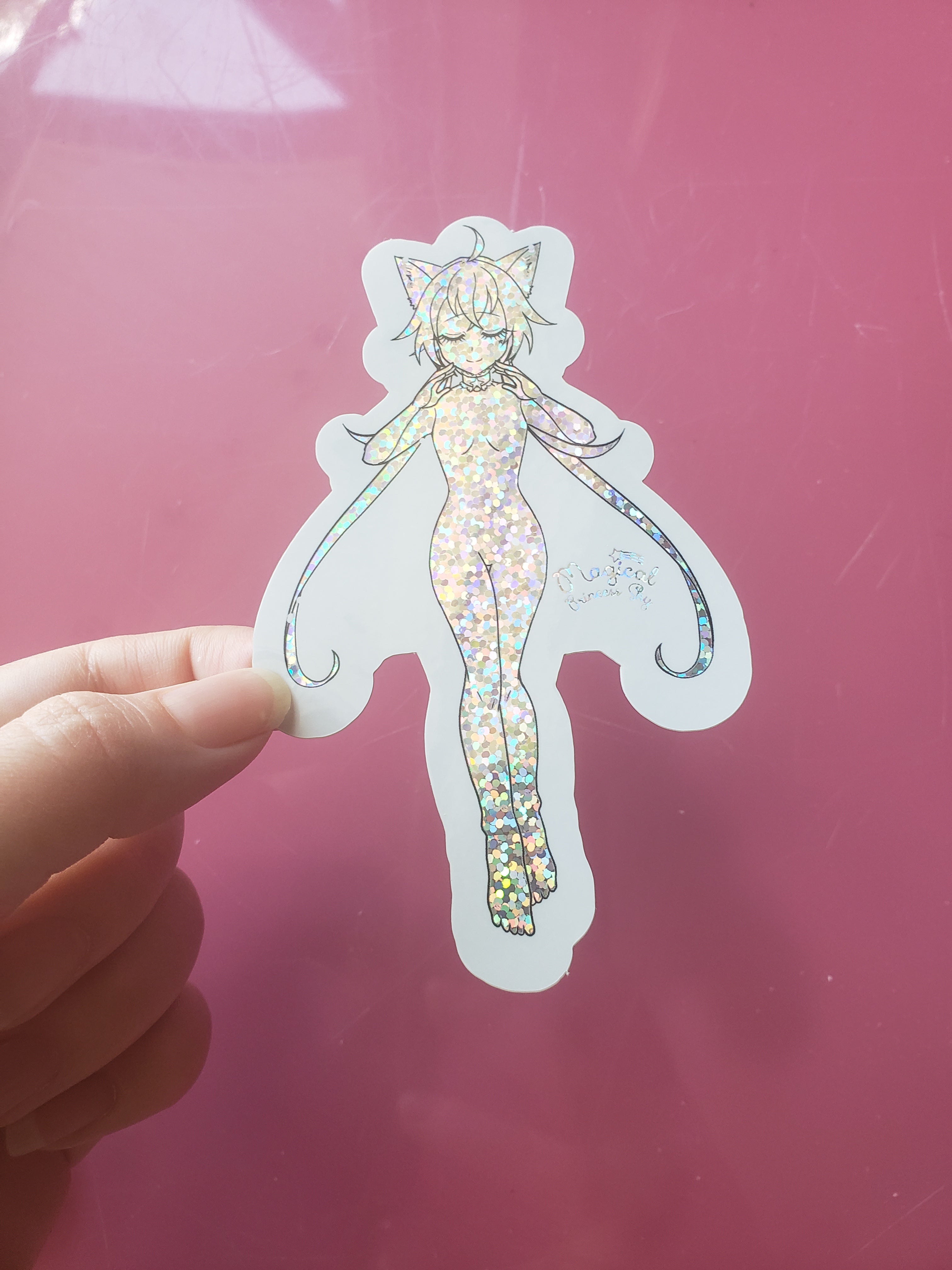 Holographic glitter vinyl sticker - 3 x 4.5 inch Magical girl transformation from original manga Magical princess Sky
