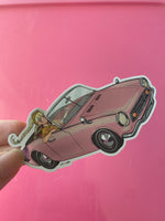 Load image into Gallery viewer, Fruit Punch vintage pink sports car 70s theme sticker holographic
