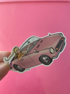 Fruit Punch vintage pink sports car 70s theme sticker holographic