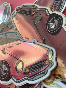 Fruit Punch vintage pink sports car 70s theme sticker holographic