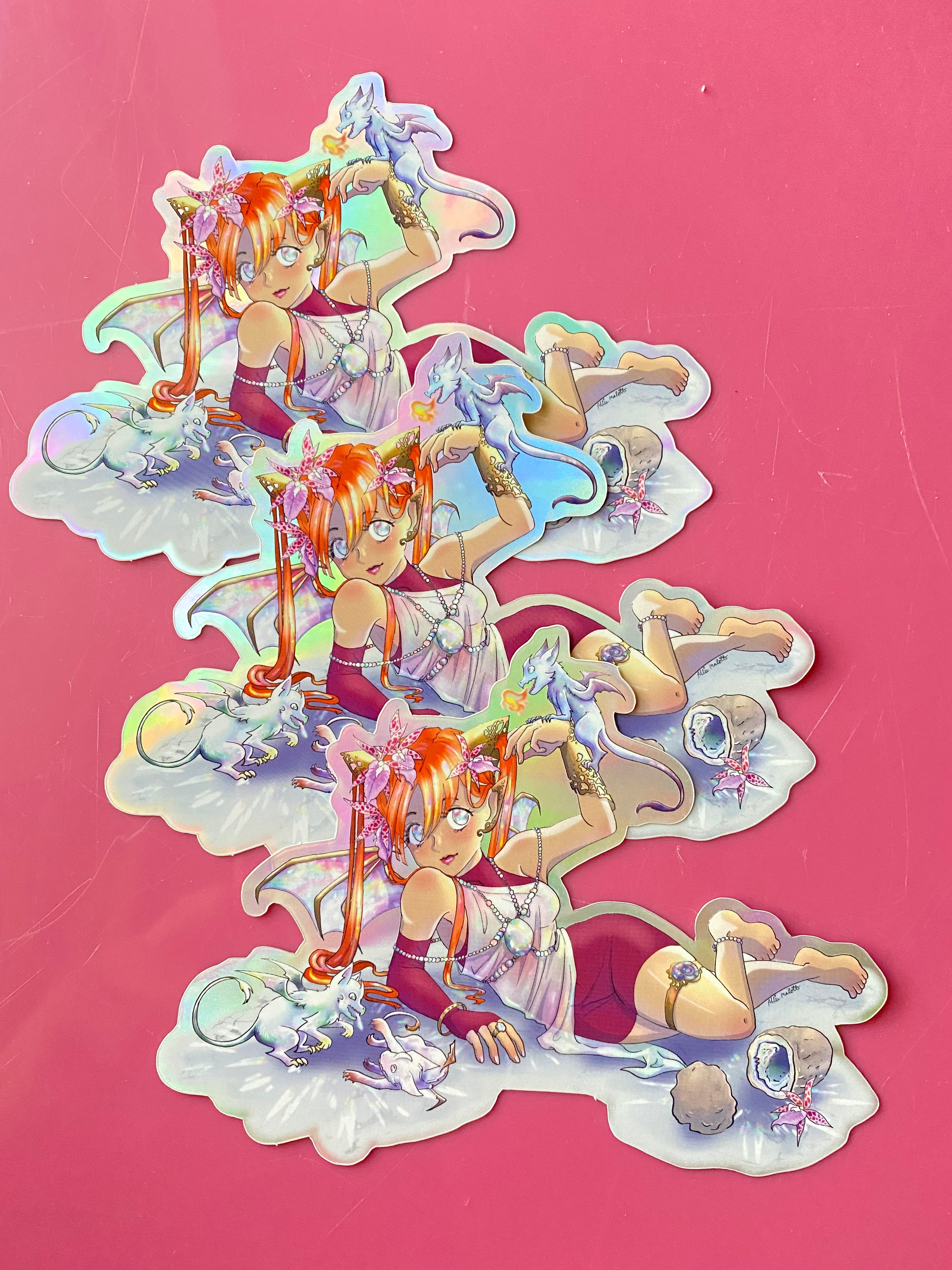 Opal birthstone fairy vinyl holographic sticker 5.6 x 4.5 inches