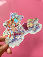 Load image into Gallery viewer, Opal birthstone fairy vinyl holographic sticker 5.6 x 4.5 inches
