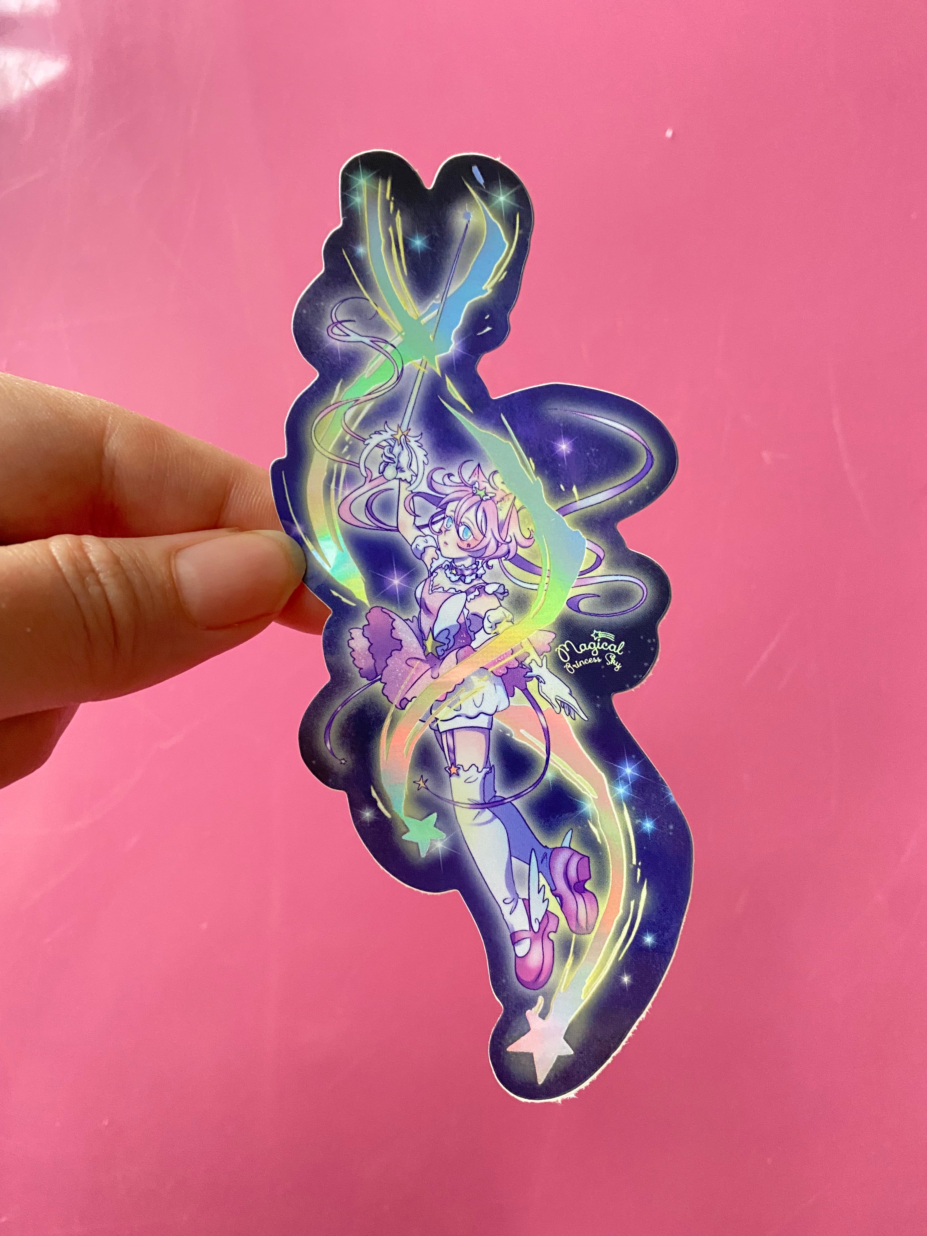 Magical Princess Sky transformation shooting stars vinyl holographic sticker 5 x 2.5 inches