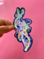 Load image into Gallery viewer, Magical Princess Sky transformation shooting stars vinyl holographic sticker 5 x 2.5 inches
