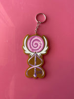 Load image into Gallery viewer, 3.5 arcylic gold glitter magical girl weapon / wand charm keychain
