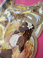 Load image into Gallery viewer, large 5 x 4 Holographic vinyl sticker - Citrine Pegasus November gemstone birthstone farie fantasy manga anime art
