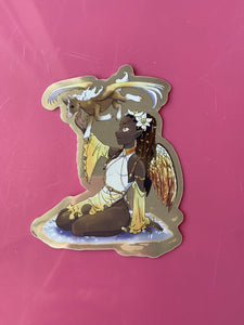large 5 x 4 Holographic vinyl sticker - Citrine Pegasus November gemstone birthstone farie fantasy manga anime art