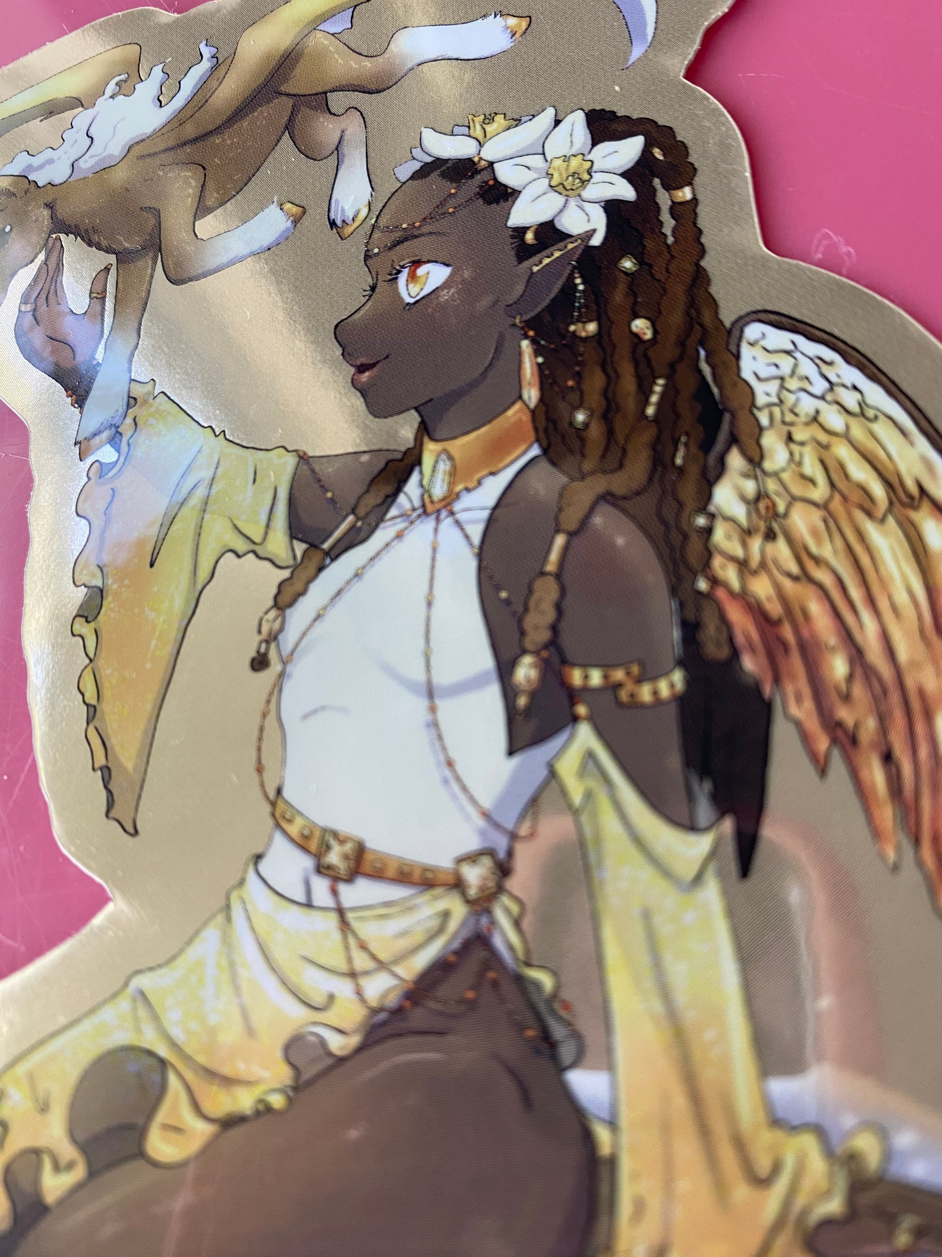 large 5 x 4 Holographic vinyl sticker - Citrine Pegasus November gemstone birthstone farie fantasy manga anime art