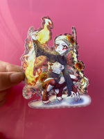Load image into Gallery viewer, large 5 x 4 Holographic vinyl sticker - Garnet January phoenix sunflower armor gemstone birthstone farie fantasy manga anime art

