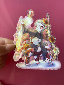 large 5 x 4 Holographic vinyl sticker - Garnet January phoenix sunflower armor gemstone birthstone farie fantasy manga anime art