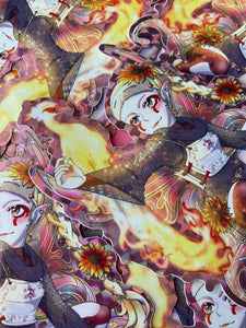 large 5 x 4 Holographic vinyl sticker - Garnet January phoenix sunflower armor gemstone birthstone farie fantasy manga anime art