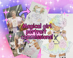 Load image into Gallery viewer, Become a magical girl! Portrait commission, manga / anime art style with copic markers
