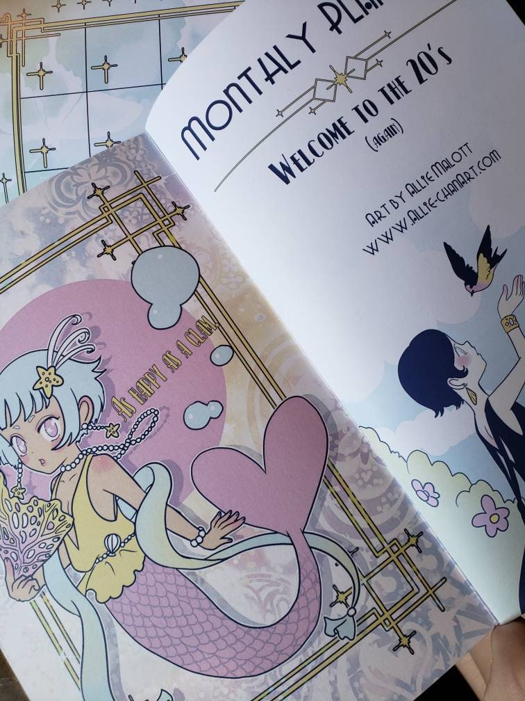 Kawaii 1920's Monthly Planner / calendar- kawaii, pastel, manga, 1920s, Art deco, flapper girls theme.