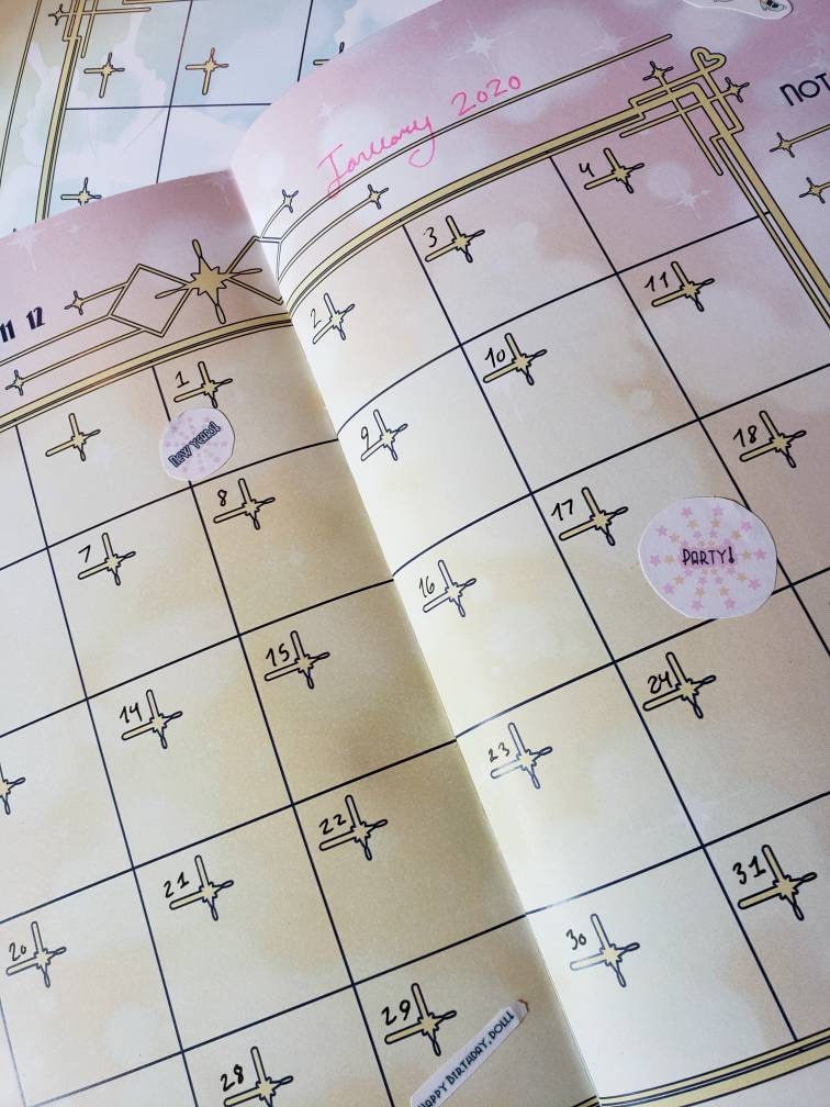 Kawaii 1920's Monthly Planner / calendar- kawaii, pastel, manga, 1920s, Art deco, flapper girls theme.