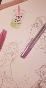 Commissioned 16 page zine filled with hand-drawn doodles featuring your favorite things in sketched manga style