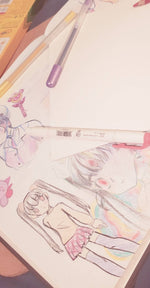 Load image into Gallery viewer, Commissioned 16 page zine filled with hand-drawn doodles featuring your favorite things in sketched manga style
