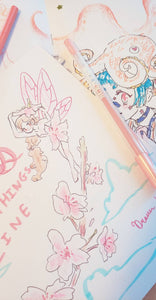 Commissioned 16 page zine filled with hand-drawn doodles featuring your favorite things in sketched manga style
