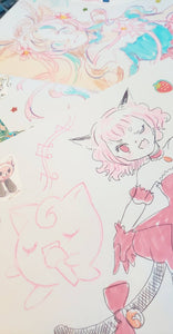 Commissioned 16 page zine filled with hand-drawn doodles featuring your favorite things in sketched manga style