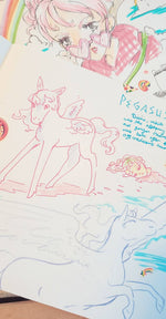 Load image into Gallery viewer, Commissioned 16 page zine filled with hand-drawn doodles featuring your favorite things in sketched manga style
